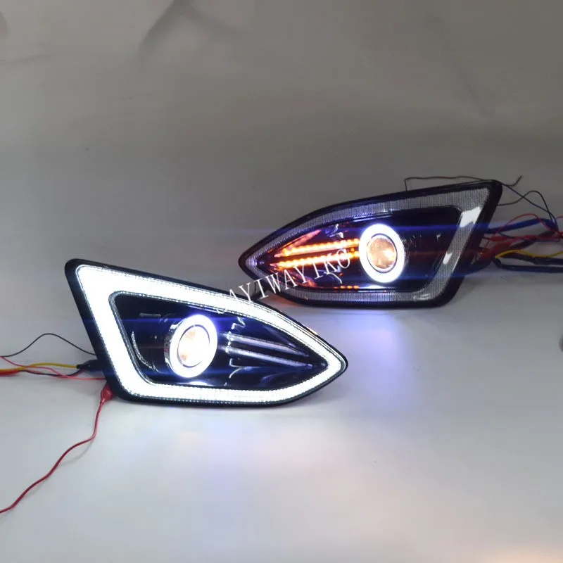 

LED daytime running light DRL + COB angel eye + projector lens + halogen fog lamp + turn signal for ford edge 2015 2016 2017
