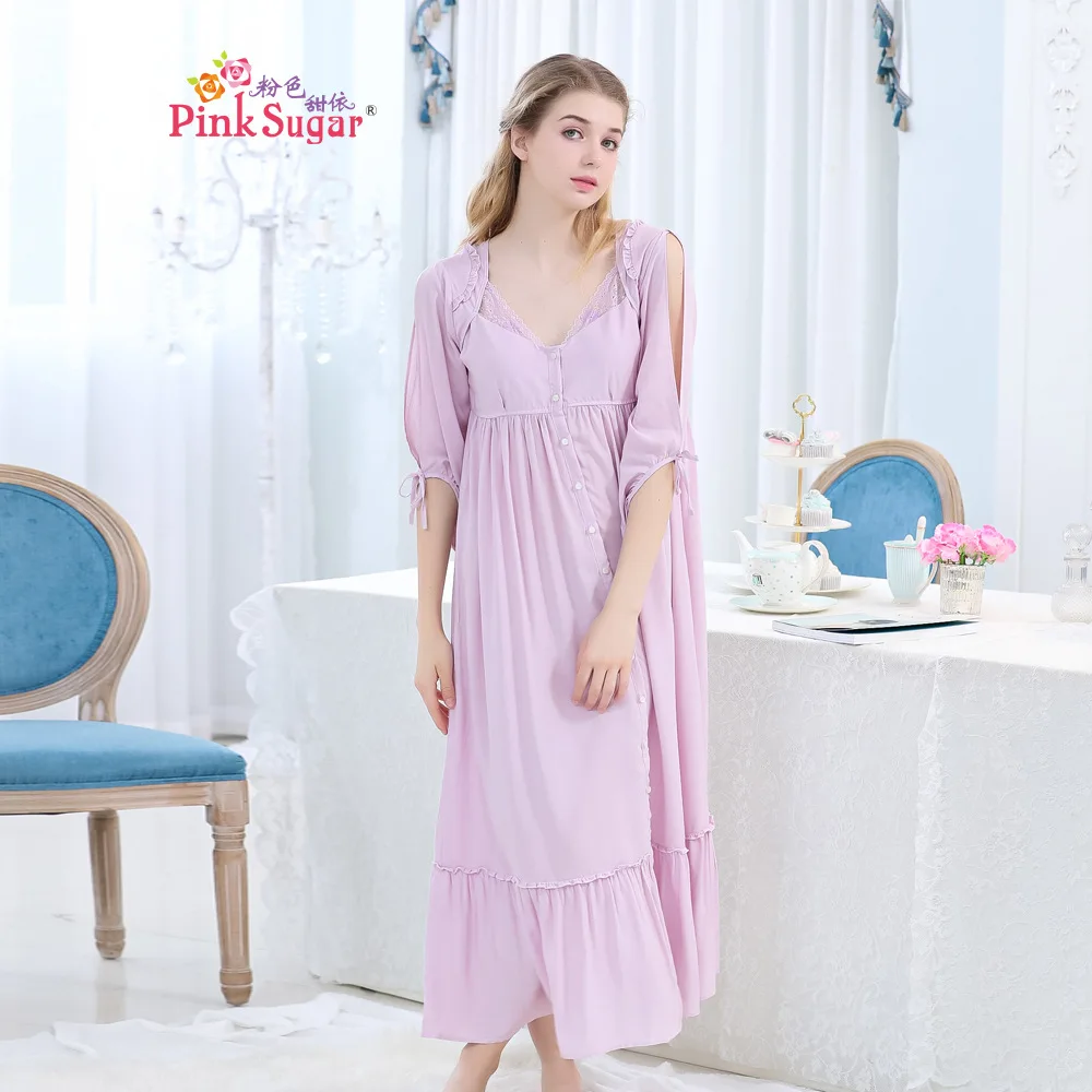 

Pink Sweet According Japanese-style Pajamas Female Spring Summer Pure Cotton Sweet Half-sleeve Shirt Slit Retro Princess Long Ni