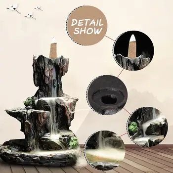

7 Cones & Ceramic Mountain Waterfall Smoke Backflow Incense Burner Holder