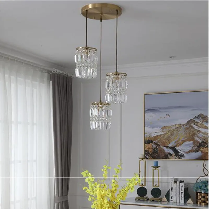 American Style Bedroom Bedside Copper Crystal Chandelier Creative Parlor Restaurant Bar Aisle Light Fixtures
