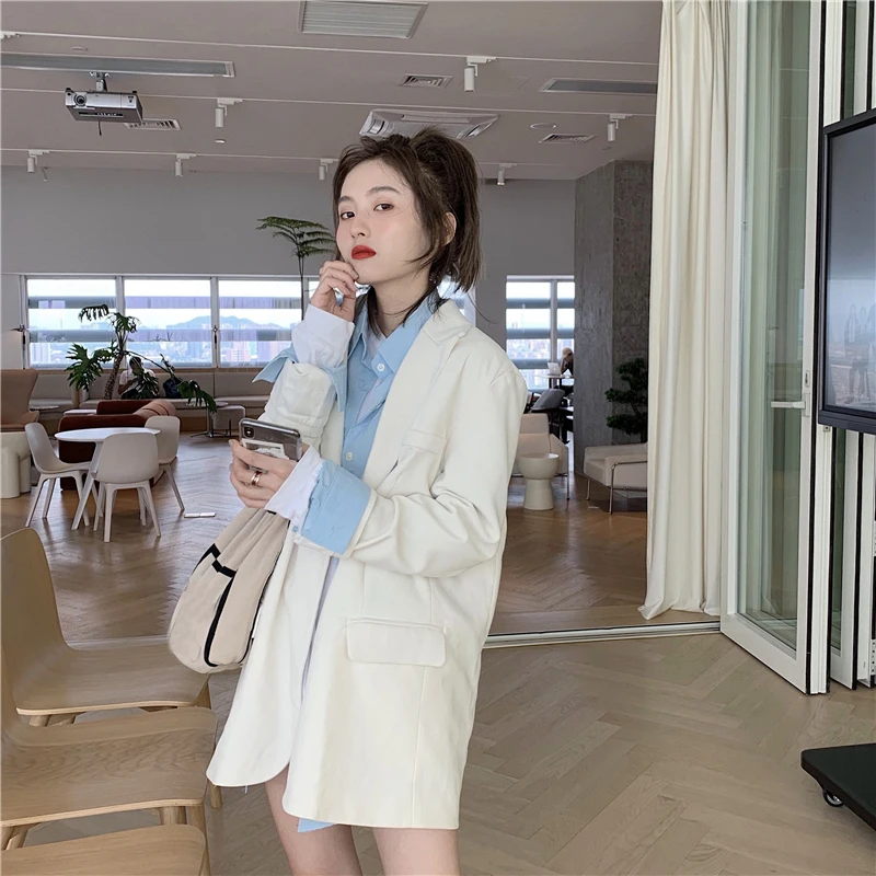 Loose-Fit Casual Small Suit Coat Female Autumn Versatile Mid-length Long Sleeve Blazer Fashion