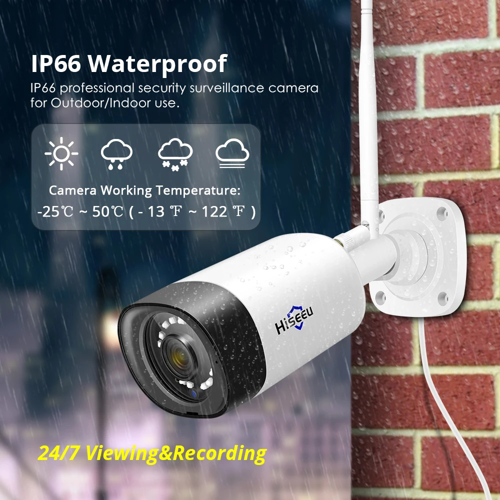 

Hiseeu HD 1080P Wireless Outdoor Security Camera Weatherproof 2MP Bullet IP WiFi Outdoor Camera for Hiseeu CCTV Camera System