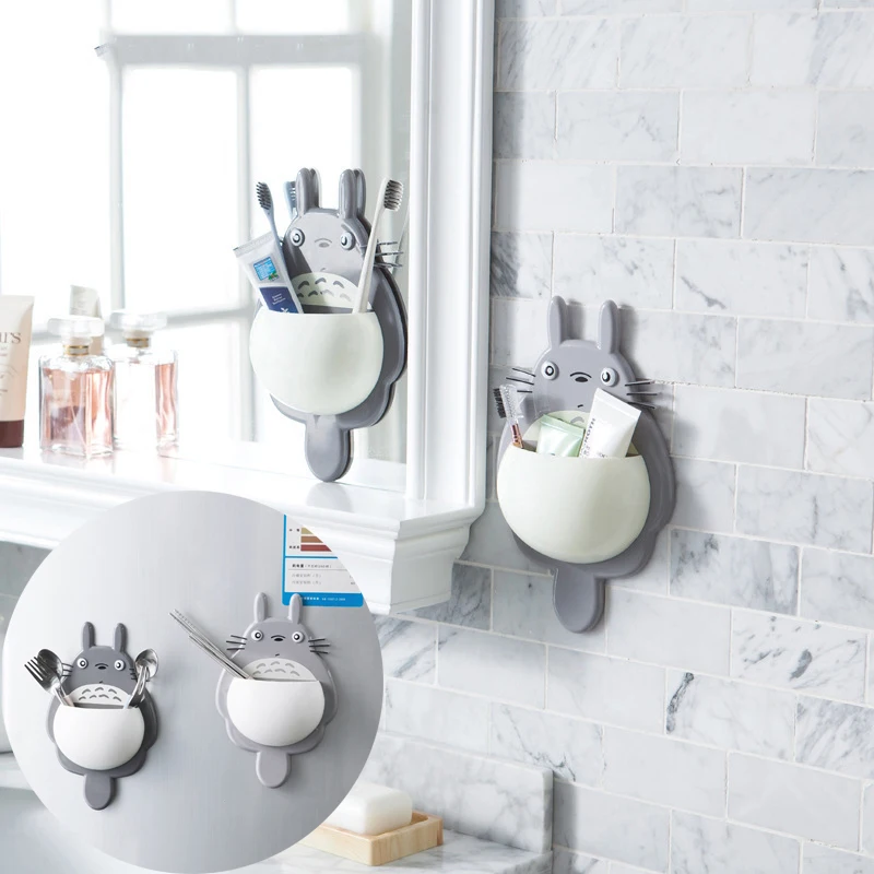 Настенный держатель для зубной щетки милый Totoro коробка на присосках органайзер