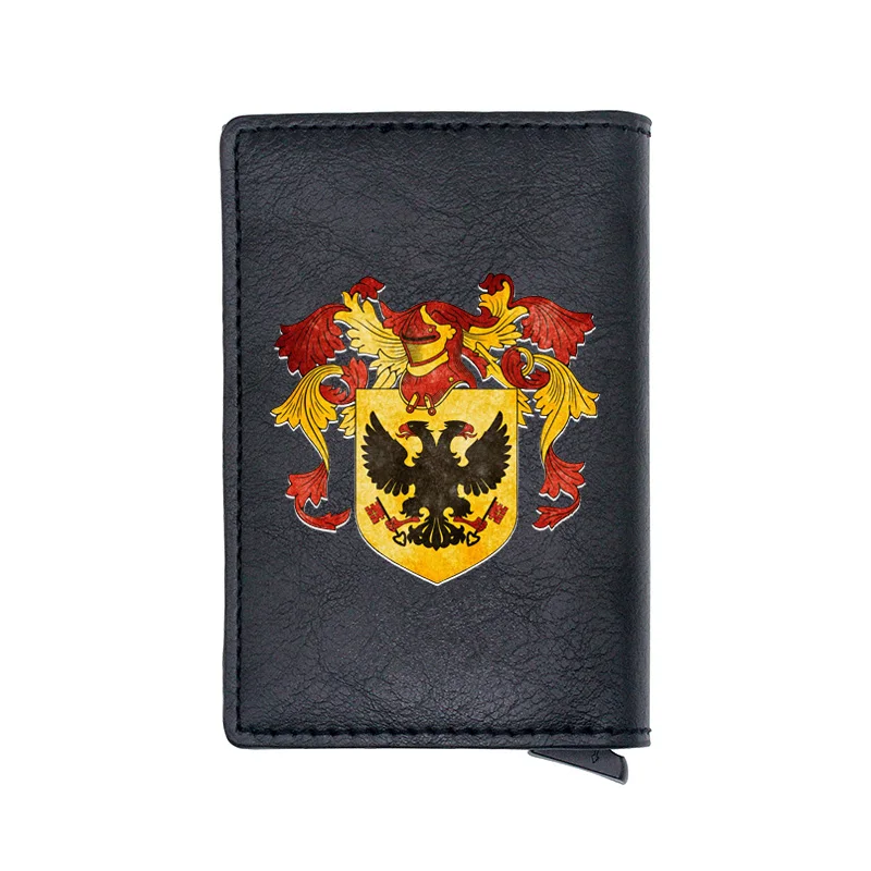 

Black German National Emblem Leather Card Holder Wallet Men Women Aluminium Short Purse Gift