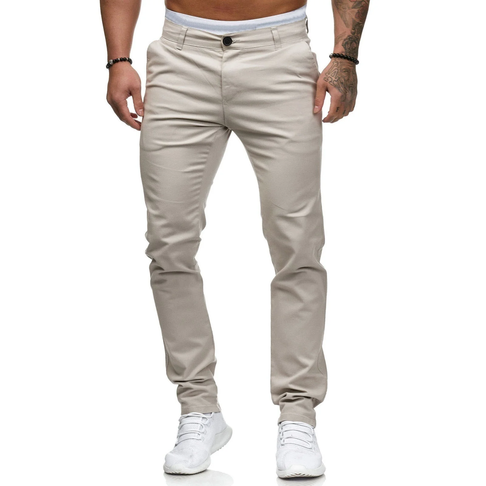 2022 New Men's Solid Color Casual Cotton Trousers Slim Straight Business Pants All-match Trousers