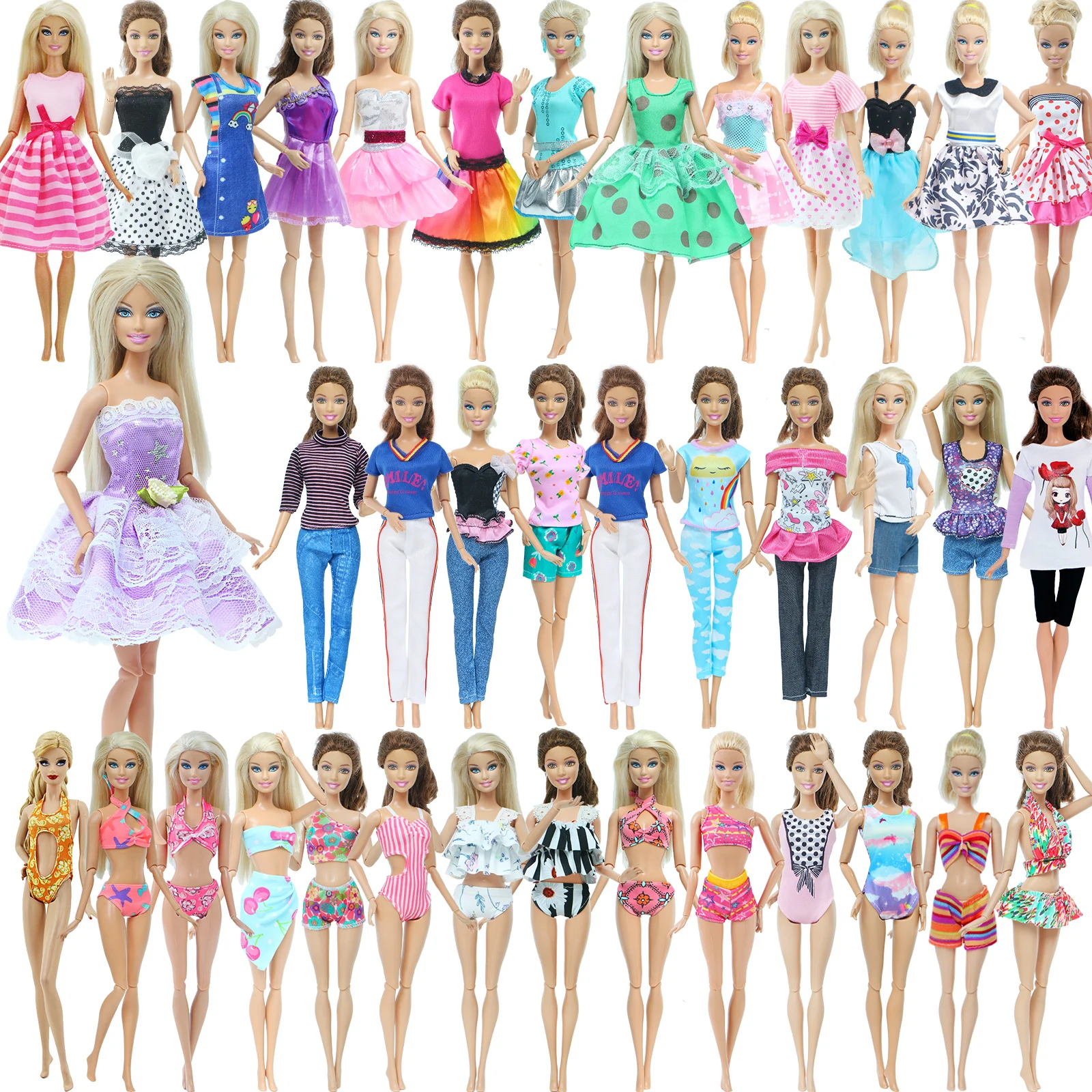 Conjunto de ropa de baño para muñeca Barbie, traje de baño de 2 piezas, falda de vestido, ropa de uso diario, DIY para bebés y niños, 5 piezas por lote =