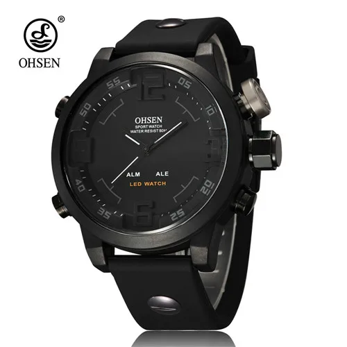Black Watch OHSEN модные уличные спортивные часы мужские многофункциональные 5 бар водонепроницаемые черные военные цифровые наручные часы Relogio Masculino - Цвет: Black Watch