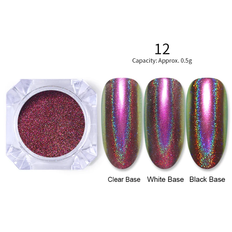 1 Box Nail Art Glitter Pigment Powder Holographic Laser Gold Sliver Chrome Pigment Dust Power Manicure UV Gel Decoration Power - Цвет: 12