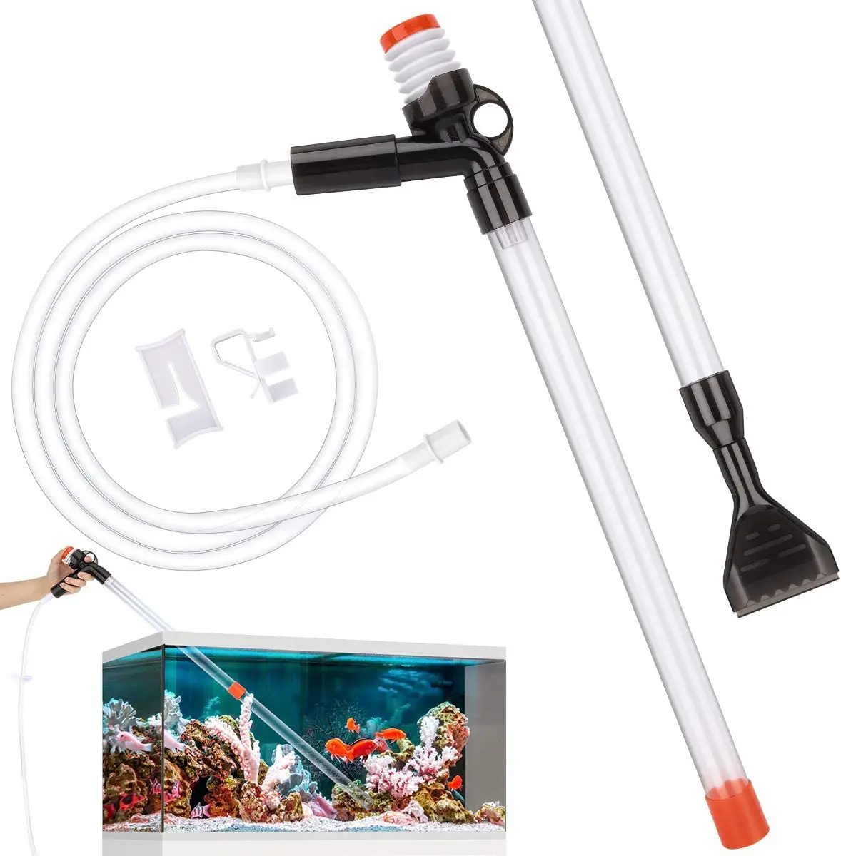 Fish Tank Cleaner,5 in1 Aquarium Gravel Cleaner Water Changer for Quick Water Changing/Sand Washing/Feces Absorbing/Raking Sand