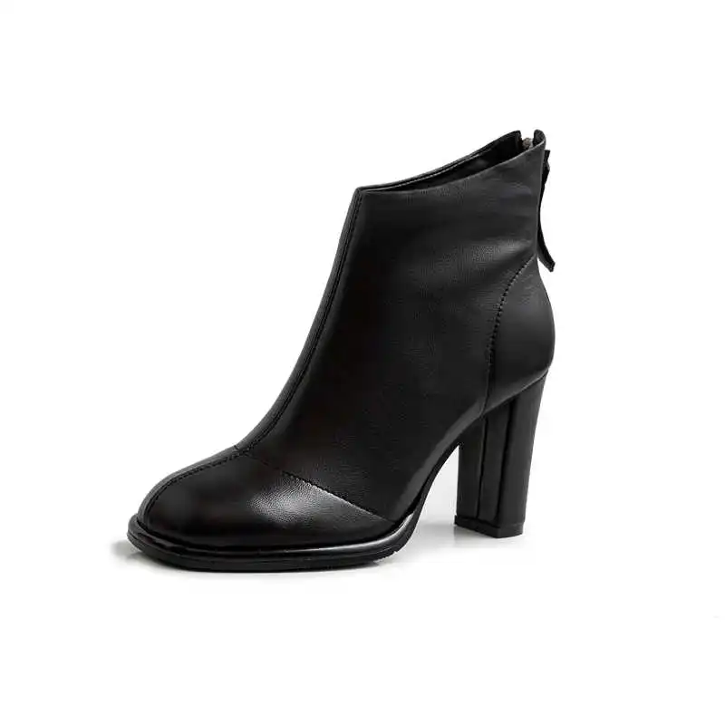 black Smirnova/модные новые ботинки из натуральной кожи женские Элегантные ботильоны на высоком каблуке женские ботинки на молнии с квадратным носком; сезон осень-зима; - Цвет: black