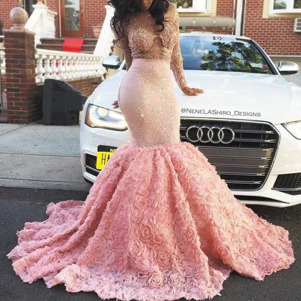 

SuperKimJo Vestidos Elegantes цветочные Розовые Вечерние платья с длинным рукавом бисером силуэт Русалка скромная Роскошная элегантная вечерняя одежда 2021