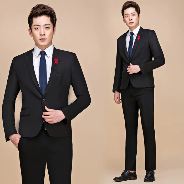 Studio Nightclub Host Barber Hair Stylist Suit Embroidered Rose Korean-style Slim Fit Men'S Wear Fashion
