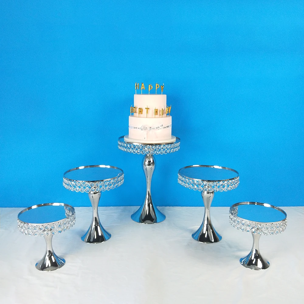 

MQMY new arrive 3-5 pcs Decorating Tool Cupcake Wedding Gold Mirror Crystal Acrylic Metal Tier SILVER Mirror Cake Stand