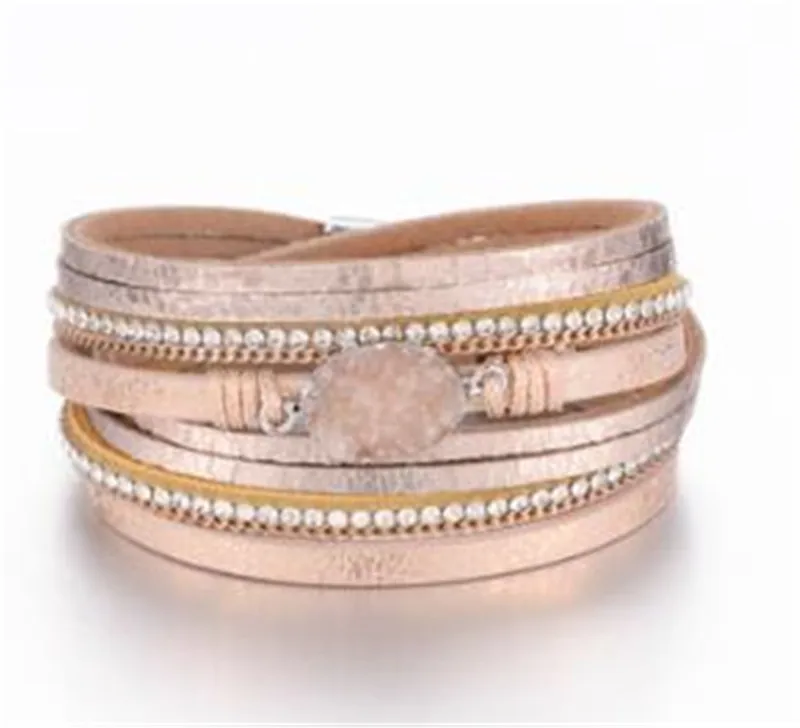 

Multilayer boho Leather Bracelet Handmade Crystal Wrap Bangle Magnetic Clasp Wrap Bracelet Bohemian Jewelry for Women armband