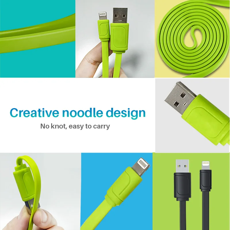 Модная форма Noodle прочный кабель для быстрой зарядки iphone X 6 6s 5s 7 8 XR plus usb ipad Digital Apple