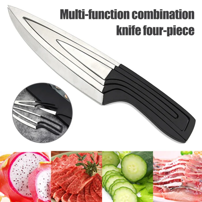4 Pcs/Set Stainless Steel Cutter Set Slicing Steak Utility Kitchen Cleaver Knives TB Sale