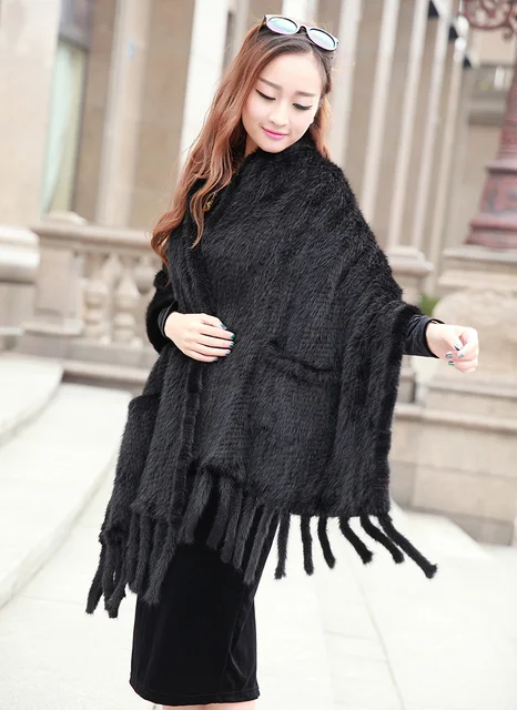 real genuine natural knitted mink fur shawl Scarves Wraps women's