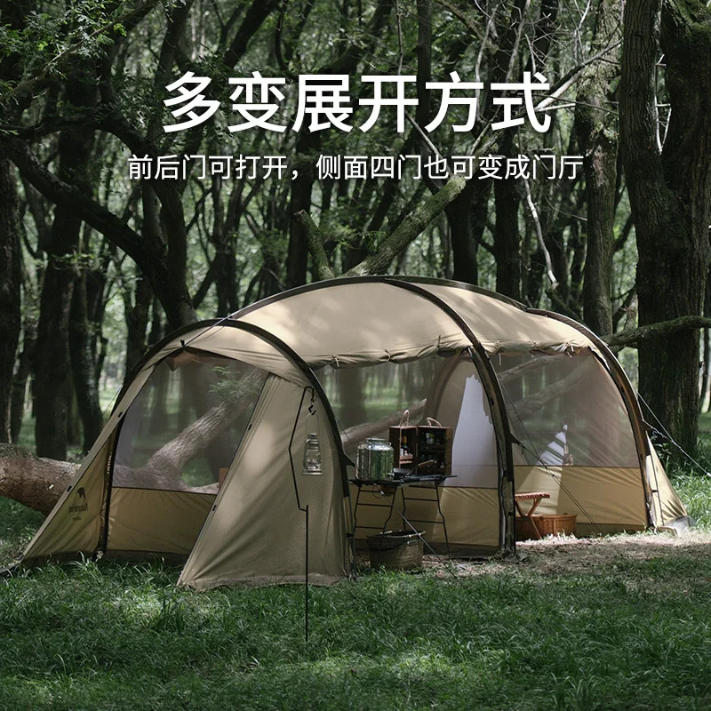 Naturehike-キャンプ用トンネルテント,屋外グランピング,紫外線防止,防風,防雨,2部屋,大型,高級