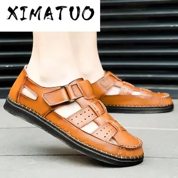 

New Fashion Summer Men Genuine Leather Sandals Business comfortable Casual Shoes Men Outdoor Beach Sandals Big size 39-45