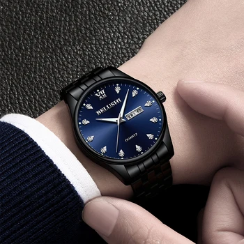 

Auto Date Clock Ultra-thin Stainless Steel Mesh Week Display Men's Quartz Watch Leather Male Wristwatch Relogio Masculino