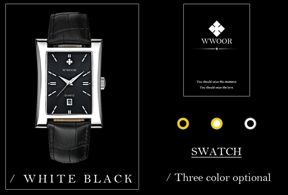 WWOOR мужские часы из натуральной кожи с подсветкой, японские кварцевые часы с квадратным циферблатом, Простые Модные Повседневные водонепроницаемые мужские часы с датой