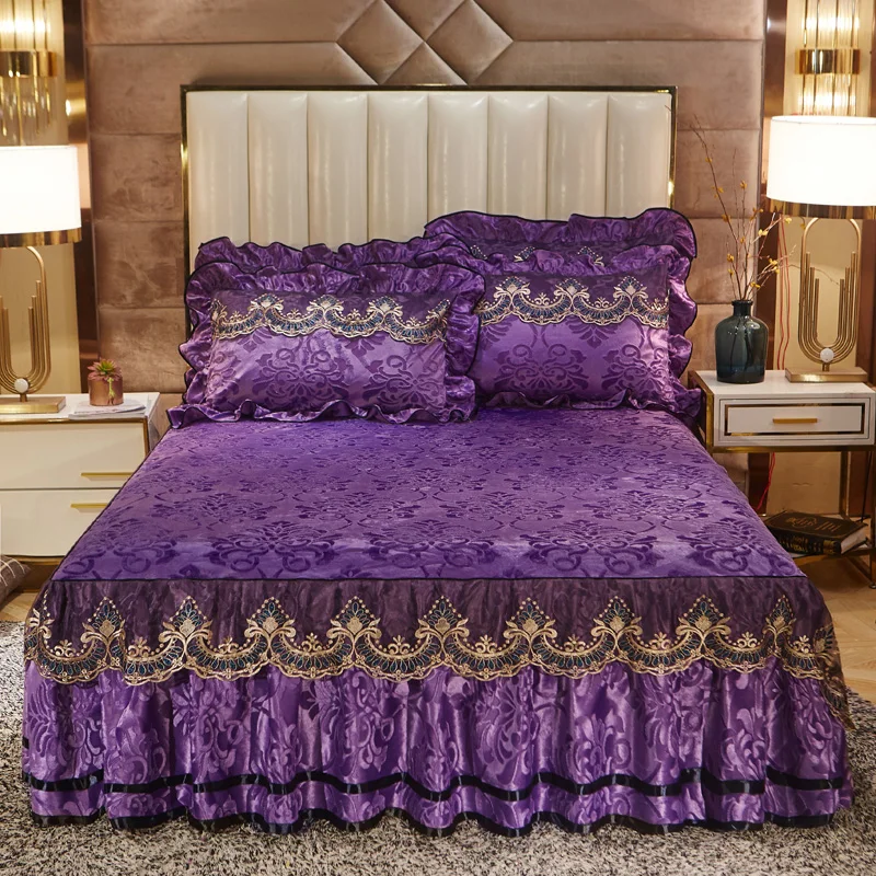 Lace bedspread striped 100% non-slip Bedplate lovely student single double Bed sheet queen size flat soft sand | Дом и сад