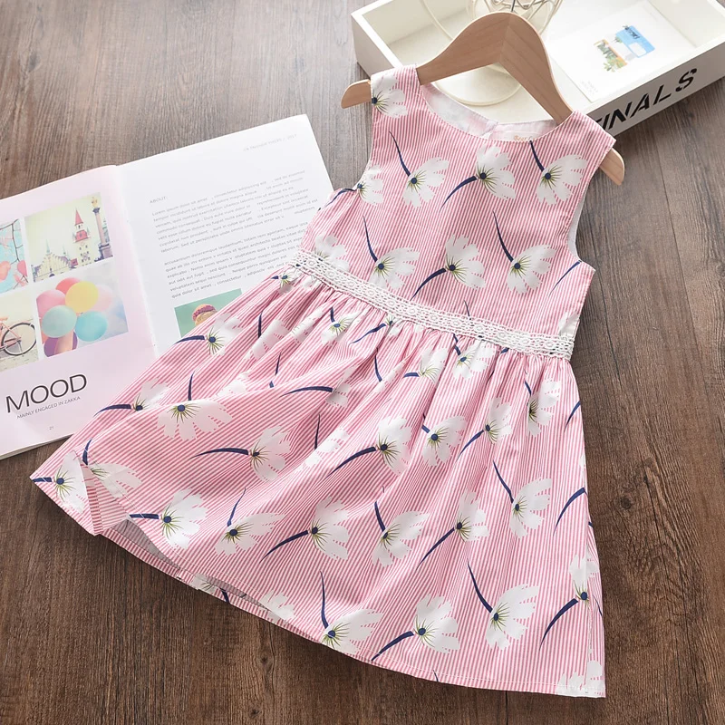 

Drop Shipping Summer Girl Floral Dress Cotton Casual Princess Stripe Dresses 3-10 Years Toddler Kids Clothes