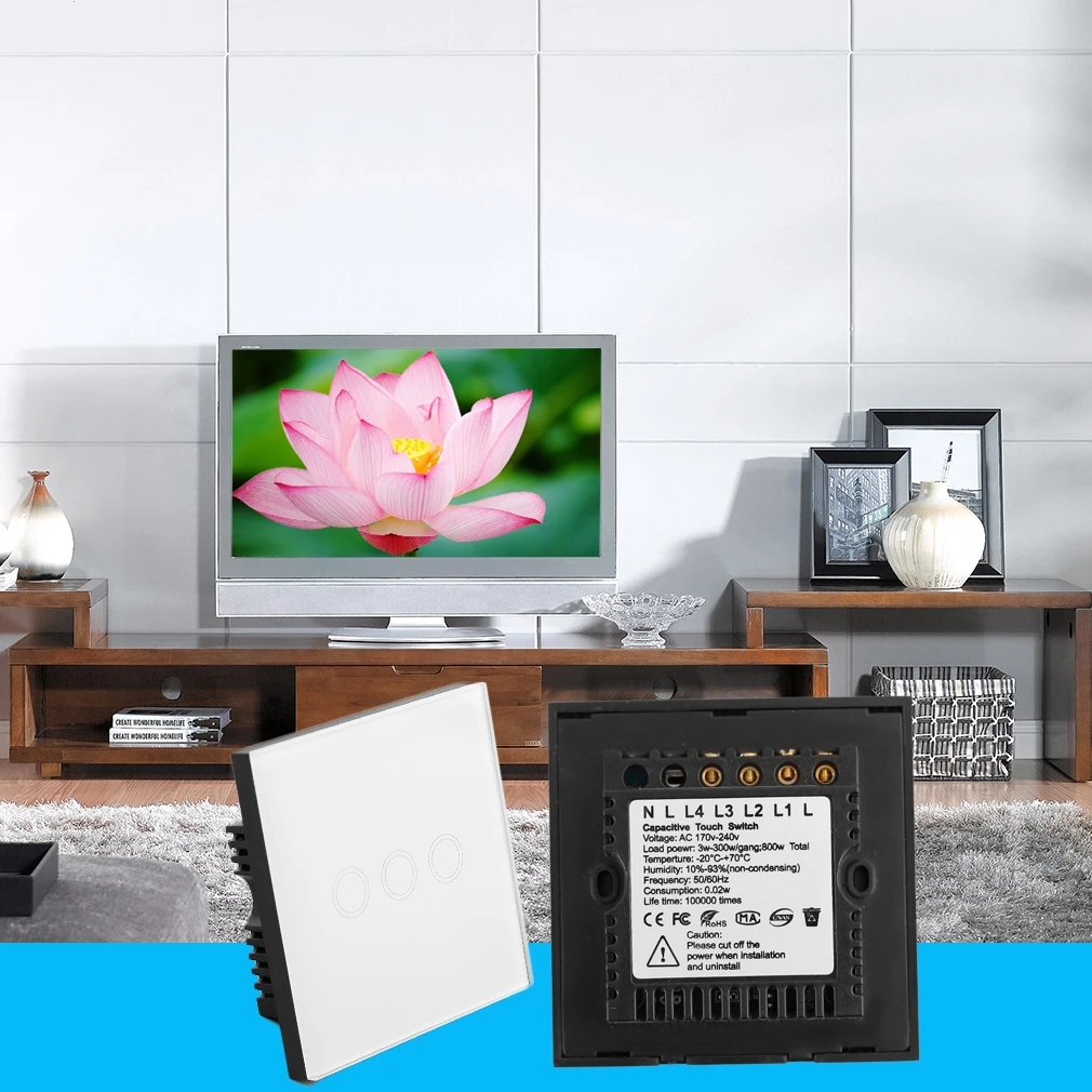 Умный дом белый кристалл стеклянная панель 3 цепи Великобритании Plug Light Touch и дистанционное управление переключатель экрана с Светодиодный индикатор