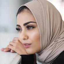 Foulard hijab en Jersey côtelé, jacquard, extensible, coton, châles islamiques, bandeau musulman
