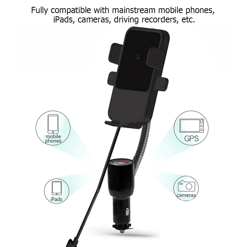 E8 3 в 1 двойной USB прикуриватель держатель телефона автомобильное крепление 10 Вт Qi Быстрое беспроводное зарядное устройство 3.1A порты со встроенным зарядным шнуром
