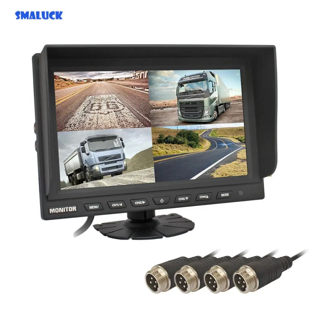 SMALUCK 4CH 4PIN DC12V-24V " 4 split Quad ЖК-экран цветной автомобильный монитор заднего вида для автомобиля Грузовик Автобус камера заднего вида