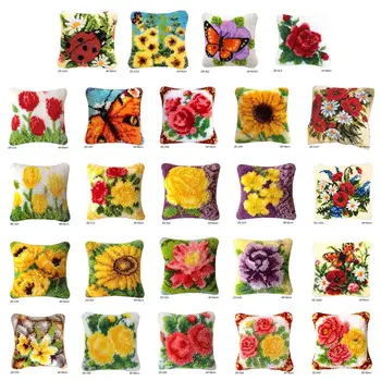 

Flowers DIY Latch Hook Rug Kit 3D Segment Embroidery Pillow Wool Cross Stitch