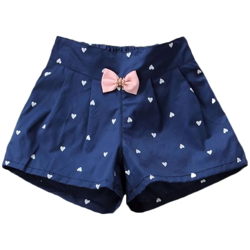 navy blue Детские повседневные шорты для девочек; лето г.; детская одежда с большим бантом; свободные шорты; повседневные шорты с принтом «любовь» - Цвет: navy blue