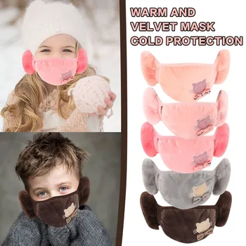 

Autumn Winter Warm Soft Face Mask For Kids Cartoon Ear Mask Two-In-One Warm Dust-Proof Reusable Washable Facemask Mascherina