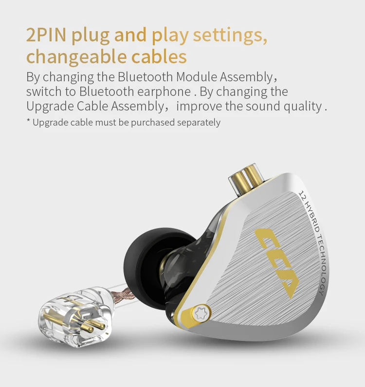 CCA C12 Metall Headset 5BA + 1DD Hybrid 12 Einheiten HIFI Bass Ohrhörer Noise Cancelling Kopfhörer In Ear Monitor kopfhörer KZ ZSX ZAX – Detail 15