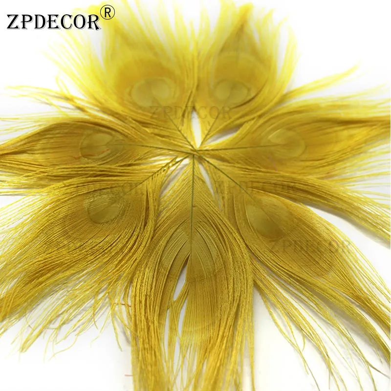 Zpdecor в течении 3-7 см Павлин перьевые кромки для украшения - Color: Yellow