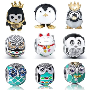 

Hot sale Fit Pandora charms Silver 925 original Beads Bracelet New Fashion owl cat DIY Jewelry Making for Women Gifts