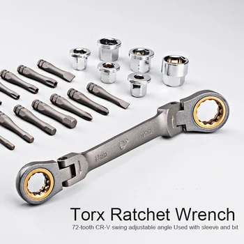 

Ratcheting Torx Multi Socket Wrench Set Multi-Functional Box End Wrench Metric with Adapter Sockets Screwdriver Bits