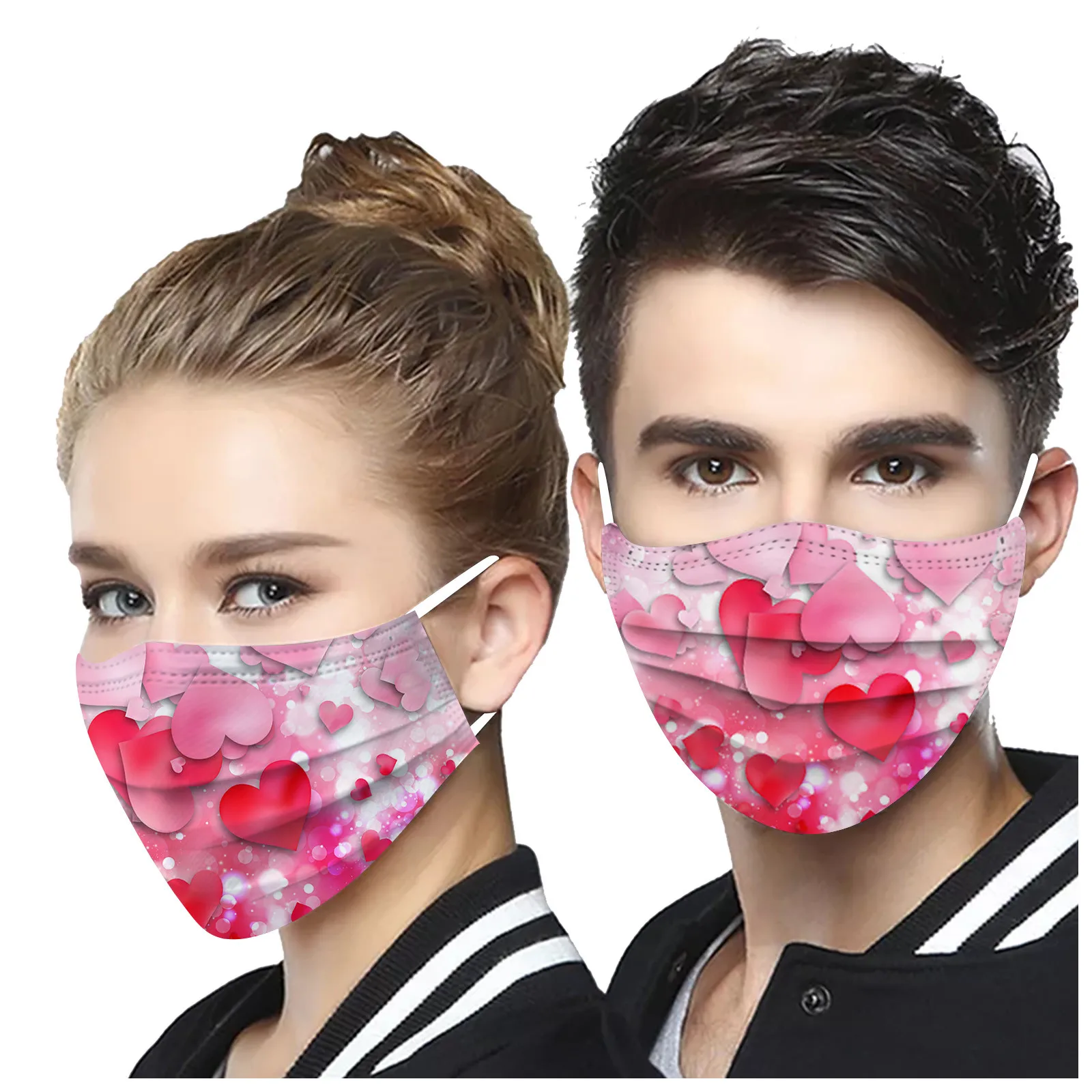 10PCS Disposable Face Masks Heart shaped Printed Unisex Adults Valentine's Day Printed 3 Layer