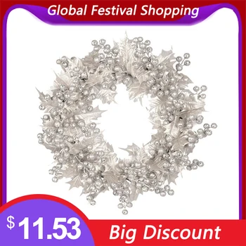 

40cm Artificial Wreath Gold Silver Durable Realistic Front Door Wall Garland Pendant Prop Christmas Decorations For Home