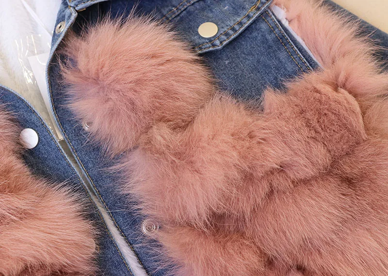 Женская джинсовая куртка из натурального Лисьего меха, плюшевый кашемир, утолщенная подкладка из овечьей шерсти, джинсовое хлопковое пальто, женская зимняя куртка, Chaqueta Mujer