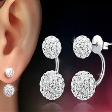 Роскошные серьги-гвоздики Шамбала из 925 пробы серебра с двумя шариками для женщин, блестящие серьги с австрийскими кристаллами, модное ювелирное изделие