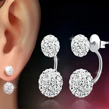

Double Ball Design Luxury 925 Sterling Silver Shambhala Stud Earrings for Women Shiny Austrian Crystal Earrings Fashion Jewelry