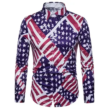 

Fashion Autumn Men's Dress Shirts American Flag Printing Shirts Men Shirts Casual Cotton Long Sleeve Male Shirt Slim Fit New