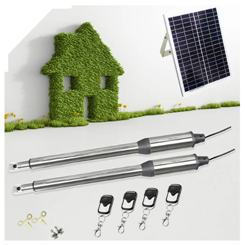24VDC solar swing gate motor kit Linear arm Automatic con panel y controller(sensor button light gsm opener optional) | Безопасность и