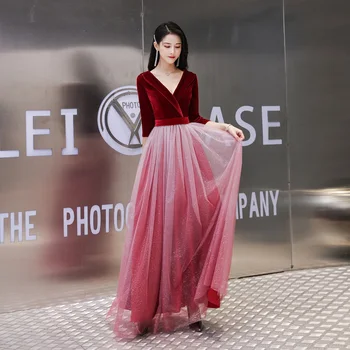 

Glitter luxury Long evening prom dresses 2020 New V neck half sleeves Tulle zipper Back Formal evening party gowns Real Video