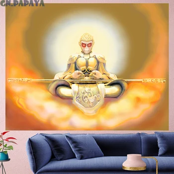 

Great Sage Equal to Heaven Psychedelic Tapestry Wall Hanging Polyester 3d hippies wall carpet yellow Chinese mythical figure new