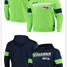 Сиэтл Мужская футбольная Толстовка Seahawks 100th Sideline команда логотип Производительность пуловер Толстовка колледж темно-синий