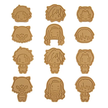 

6 Style Demon Slayer Cookies Cutter Tools 3D Cartoon Pressing Biscuit Mold Cookie Stamp Baking Pastry Accessories