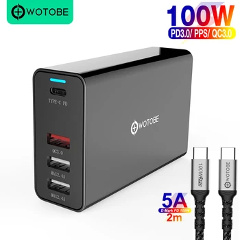 

WOTOBE 100W 4port Power Adapter PD100W/65W/45W/18W QC4.0/PPS Charger 5A E-MARK USB-C cable For USB-C Laptops MacBookRro iPhone11
